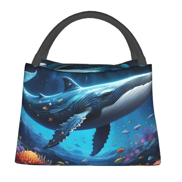 Fotbe Colorful Ocean Whale Bolsa Térmica Portátil con Estampado, Bolsa de Entrega de Alimentos Aislada, Bolsa Reutilizable de Gran Capacidad para Comidas y Supermercado