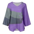 thumbnail image 4 of Womens T Shirts Long Sleeve V Neck Color Block Blouse with Loose Collar and Asymmetric Hem Dark Purple XXXL, 4 of 4