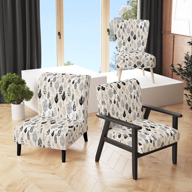 Designart Chaise d'Appoint "Dark Elegance In Floral Merge" Noire - Fauteuil de Cottage pour Chambre