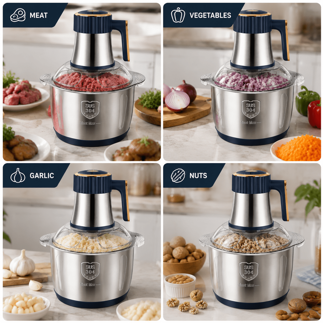 5L Stainless Steel Meat Chopper, 500W Electric Food Processor with 6-Layer Blade System, Large Capacity Meat Grinder for Meat, Vegetables, Garlic, Nuts and Family Meal Prep