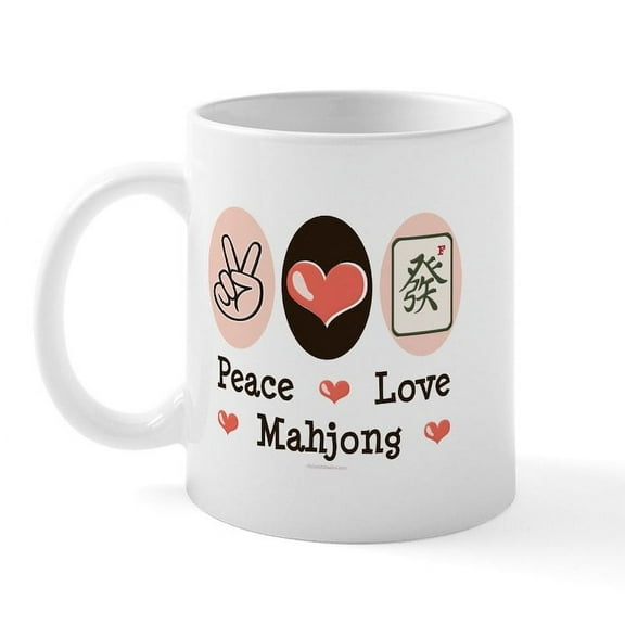 CafePress - Peace Love Mahjong Mug - 11 oz Ceramic Mug - Novelty Coffee Tea Cup