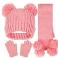 thumbnail image 2 of Eltusu Girls Hats Scarves Gloves Sets, Knitting Cotton Solid Color Thermal Beanies Scarves Mittens Sets 5-12 T Size Knitting Cotton, 2 of 3