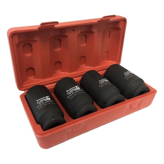 1/2" Drive Deep Impact Sockets Metric - 4pc Set (30mm, 32mm, 34mm, 36mm) 90mm Length 12-Point, Automotive Repair Tool Set with Storage Case