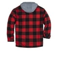 thumbnail image 2 of COEVALS CLUB Men's Flannel Hooded Jacket Shacket Sherpa Quilted Lined Casual Button up Snap Premium Jacket Shirts 01 Red Black Medium, 2 of 8