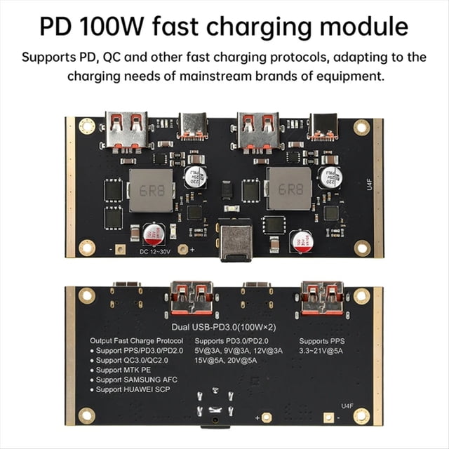 100W Lithium Battery Charger Board 5-Port DC 12-30V Type-C/USB A Mobile Power Bank 18650 Charging Module PD/QC 2.0 3.0