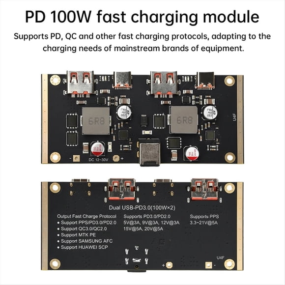 100W Lithium Battery Charger Board 5-Port DC 12-30V Type-C/USB A Mobile Power Bank 18650 Charging Module PD/QC 2.0 3.0
