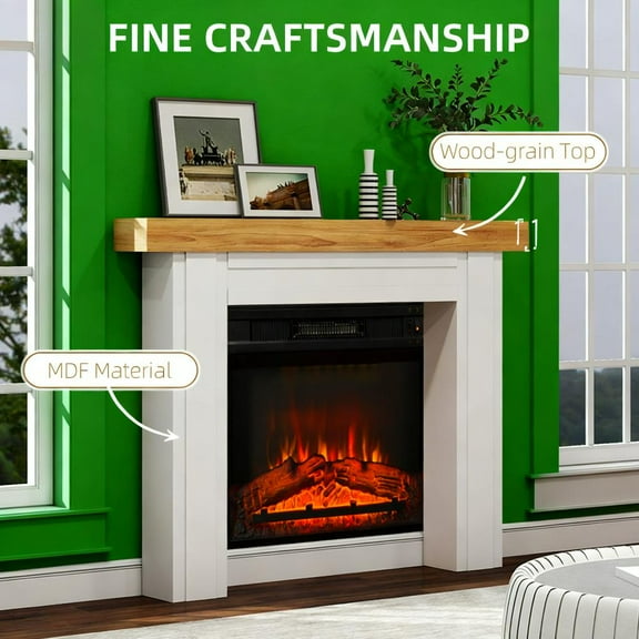 MINESTIA  Modern Fireplace Mantel, Wooden Freestanding Fireplace Surround with Leg for Electric Fireplaces