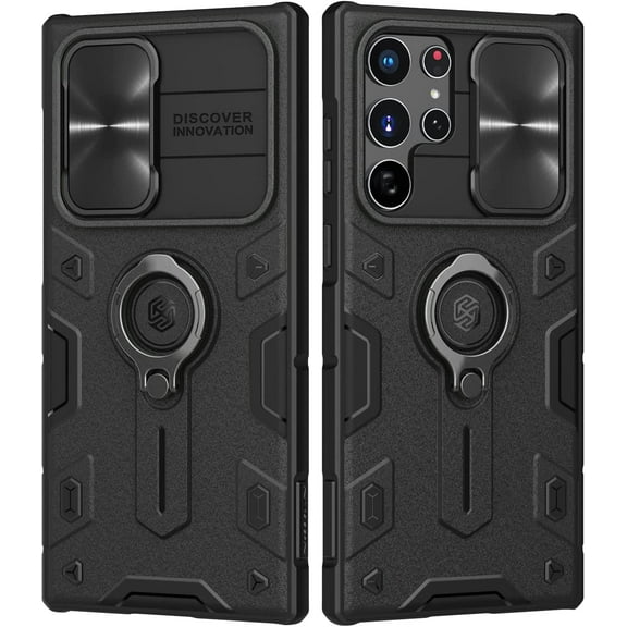 Dteck Case for Samsung Galaxy S22 Ultra,Shockproof Rubber Heavy Duty Rugged Kickstand Case Slide Camera Lens Protector Cover for Galaxy S22 Ultra 5G,Black