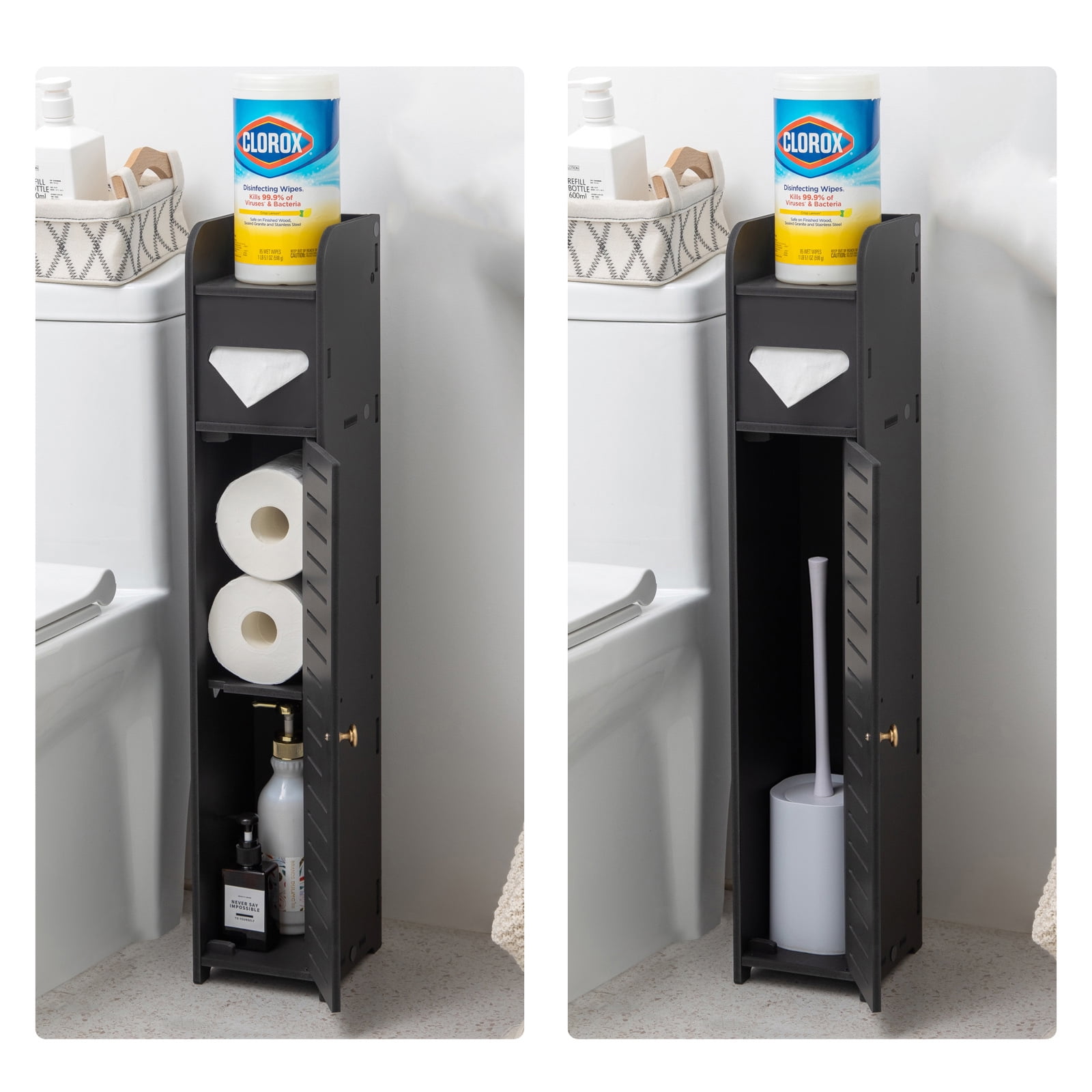 Bathroom Storage, Toilet Paper Stand Beside Storage Fit for Half Bathroom,  Next to Toilet Storage, for Small Spaces,Black by AOJEZOR