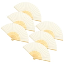 Chinese Folding Fan Set of 6 Handheld Fans for Dance Party Prop Decorative Beige Color Bamboo and