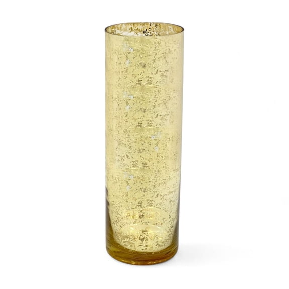 Hosley 12 Inch High Mercury Gold Glass Vase Decorative Glass Hurricane Vase. Ideal for Cut Flowers Weddings Aromatherapy DIY Craft Projects Led Lantern Votive Garden Spa