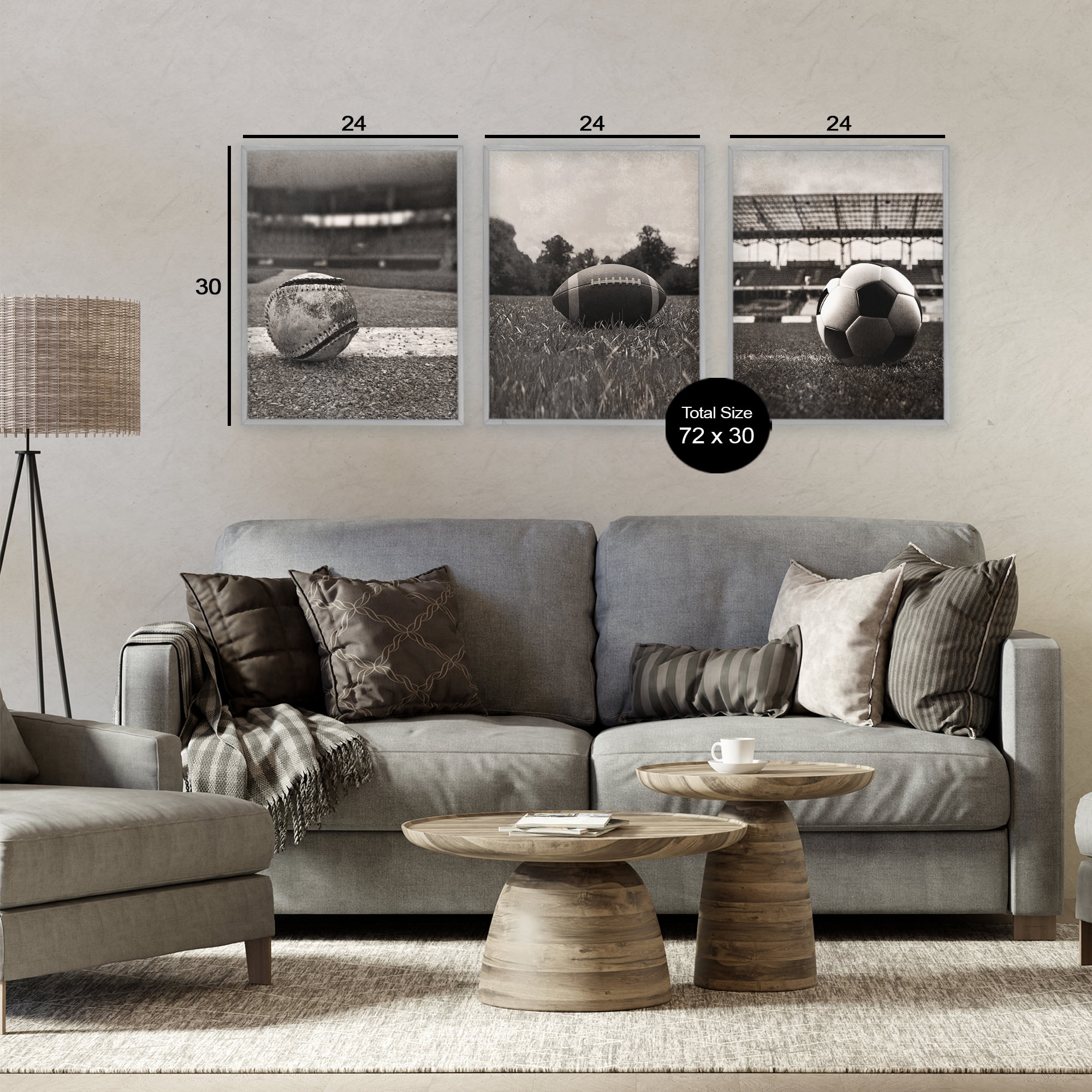 Stupell Industries Vintage Sports on Field 3 Piece Gray Framed Giclee Art Set, design by Marcus Prime