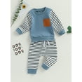thumbnail image 3 of GXFC Baby Boys Fall Outfits Clothes 6M 1T 2T 3T Kids Boys Long Sleeve Patchwork Sweatshirt and Striped Elastic Waistband Long Pants 2 Piece Casual Cute Autumn Clothing for Toddler Children Boys, 3 of 8