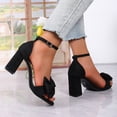thumbnail image 4 of Rokment Womens Bow Chunky Block High Heels Dressy Sandals for Bride Wedding Ladies Fashion Casual Bowknot Leather Open Toe Ankle Strap Heeled Dress Sandals Summer Black Size 6, 4 of 7