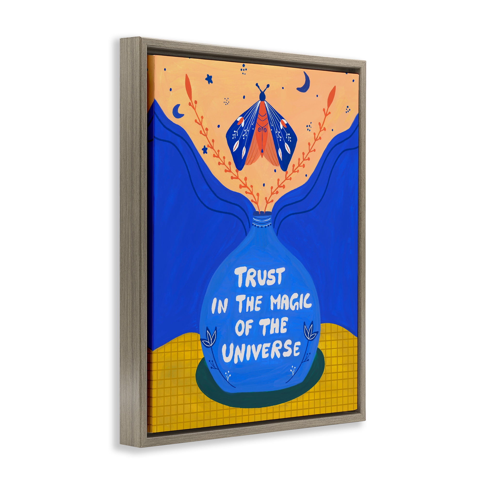 Trust In Magic Of Universe Brown Framed Floater Canvas Wall Art, design by Nabeela Rumi