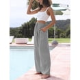 thumbnail image 2 of Women's Cotton Linen Summer Palazzo Pants Flowy Wide Leg Beach Trousers with Pockets, 2 of 10