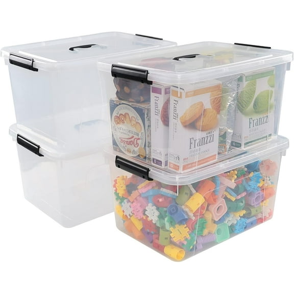 20-Quart Plastic Bins with Lid, Clear Plastic Boxes with Handles, 4-Pack