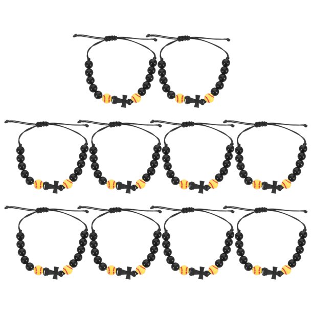 10 pulseras deportivas con cuentas: pulseras de madera con cruces, pulseras de béisbol y sóftbol para niños y adultos, joyería deportiva cómoda.