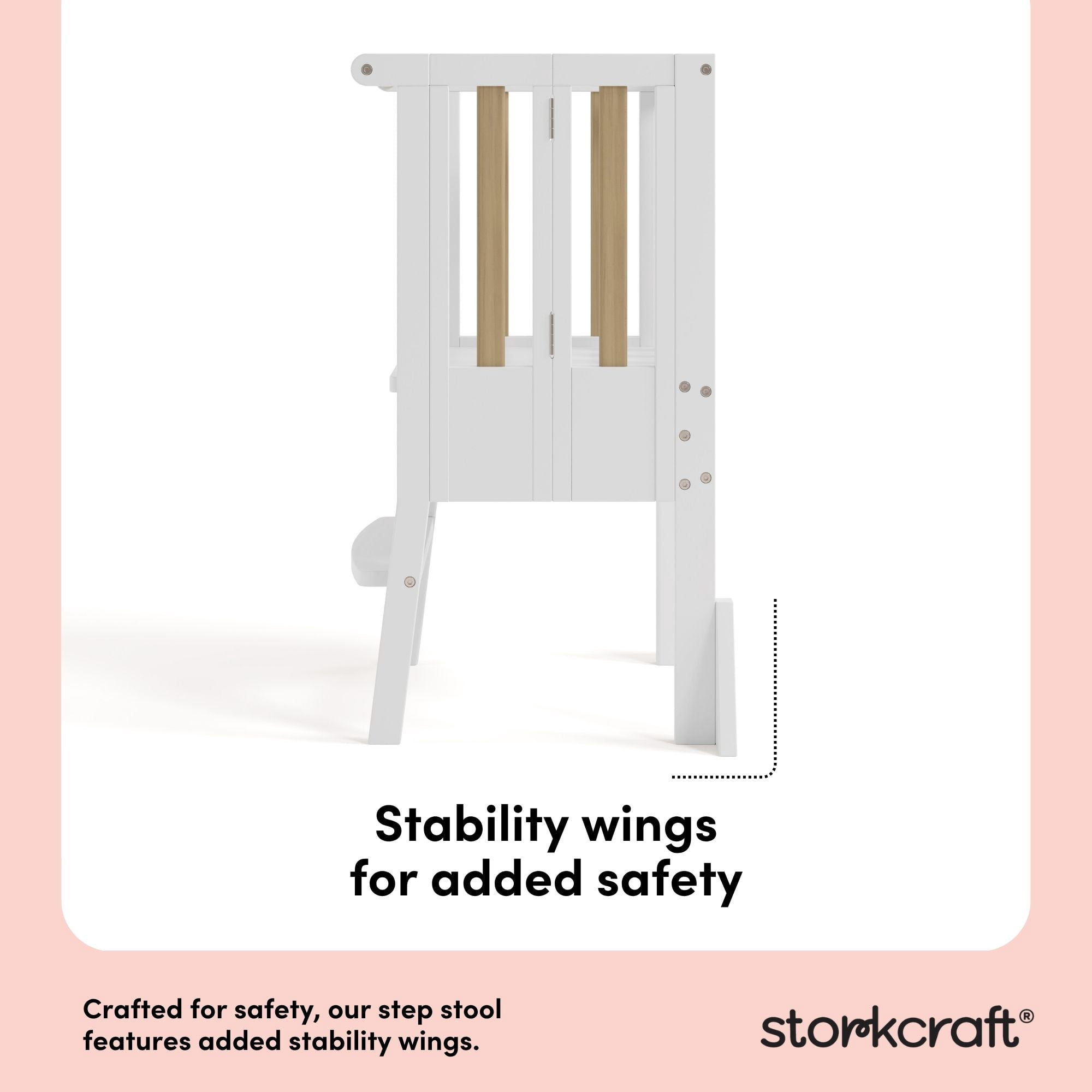 Storkcraft Toddler Montessori Foldable Step Stool, White with Driftwood
