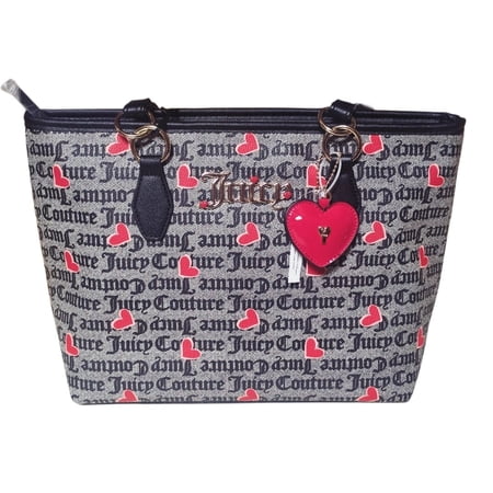 Juicy Couture I Heart Juicy Black Red Hearts Tote Bag With Heart Charm NWT