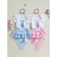 thumbnail image 3 of My First Easter Baby Girl Outfit Bunny Eggs Short Sleeve Romper + Layered Ruffle Bloomers Tutu Skirt Shorts + Socks + Headband 4Pcs Cute Clothes Set, 3 of 8