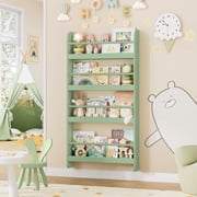 Homfa 4-Tier Wall Bookshelf, 43.7H Wall Mounted Kids Bookshelf, Book Storage Rack for Kids Room, Green