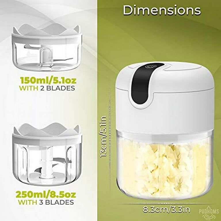 Pudhoms Electric Mini Garlic Chopper Small Wireless Food Processor Portable  Mini Garlic Choppers Blender Mincer Waterproof USB Charging For Ginger  Onion Vegetable Meat Nut Chopper (150+250 ml Bowl) 