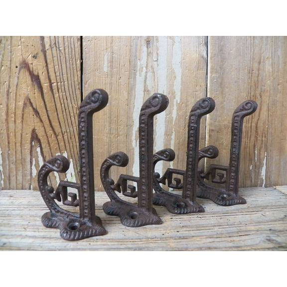Set of 4 Cast Iron Antique Style Eastlake Style Rustic School Coat Hook