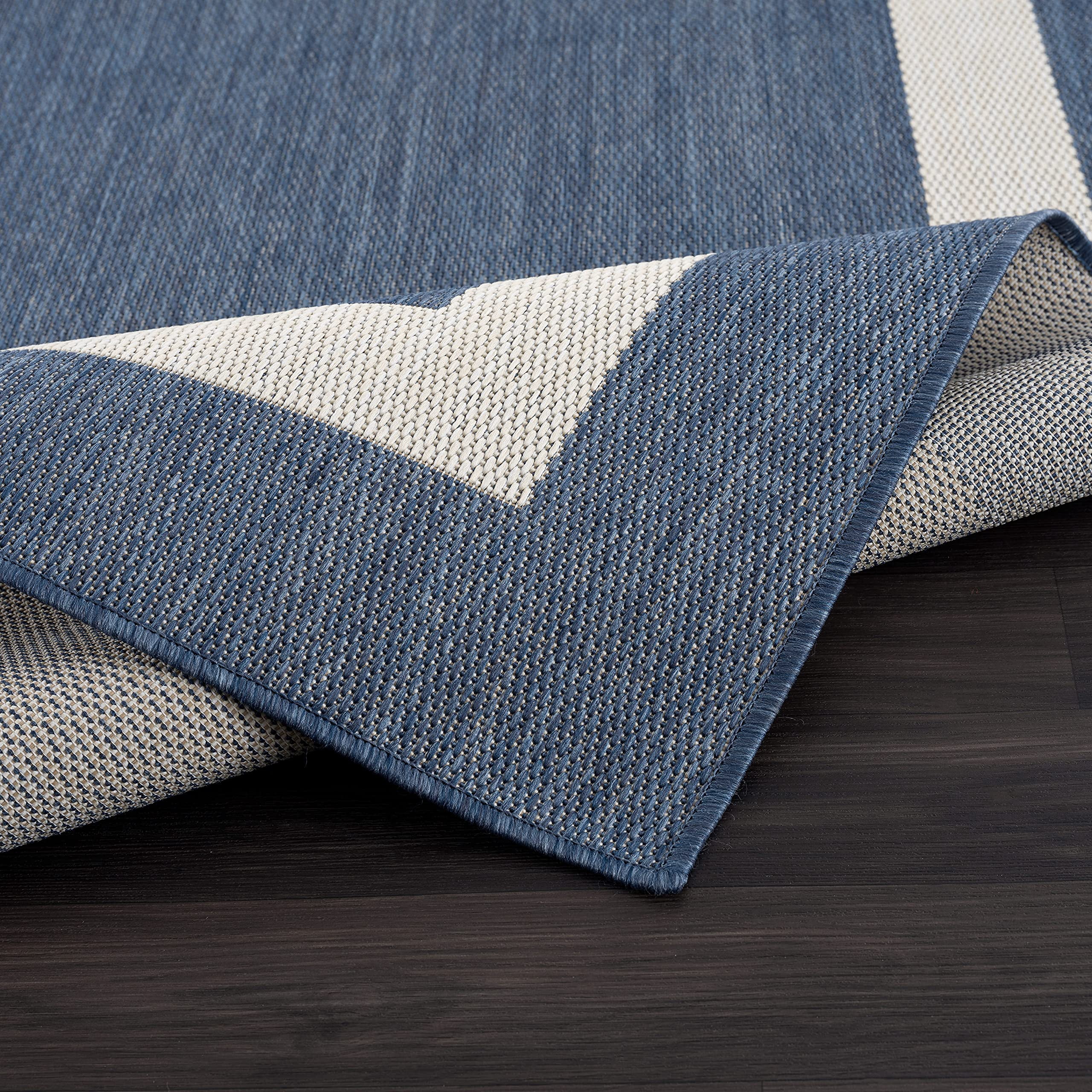 Outdoor Rug 9x12  Large Modern Outside Rugs For Patios Porches Waterproof Durable Washable Non-shedding Easy-to-clean Indoor Area Carpet (9 X 12 Bordered - Blue/white)