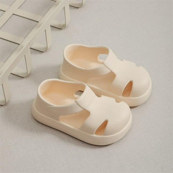LIIPEE Girls Boys Sandals Solid Color Closed Toe Non- Soft Sole Prewalker First Walking Shoes Toddler Stylish Daily Sandal,Beige,15-18 Months