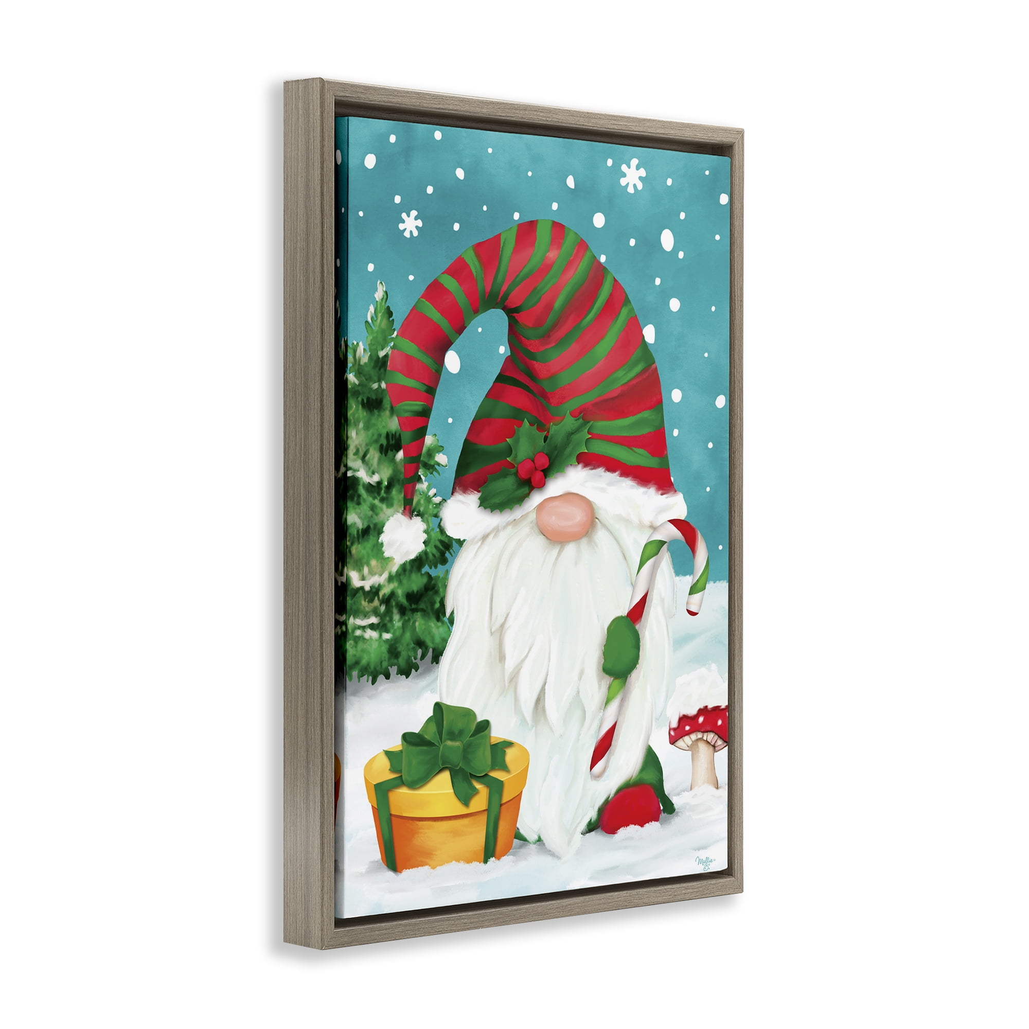 Stupell Industries Holiday Elf & Gifts Holiday Painting Brown Floater Framed Art Print Wall Art, 21 x 31