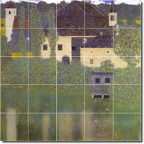 Ceramic Tile Mural-Gustave Klimt Village Painting 67. 21.25" w x 21.25" h using (25) 4.25 x 4.25 ceramic tiles