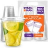 Stack Man [100 Pack - 12 oz.] Clear Disposable Plastic Cups PET Crystal Clear Disposable 12oz Plastic Cups