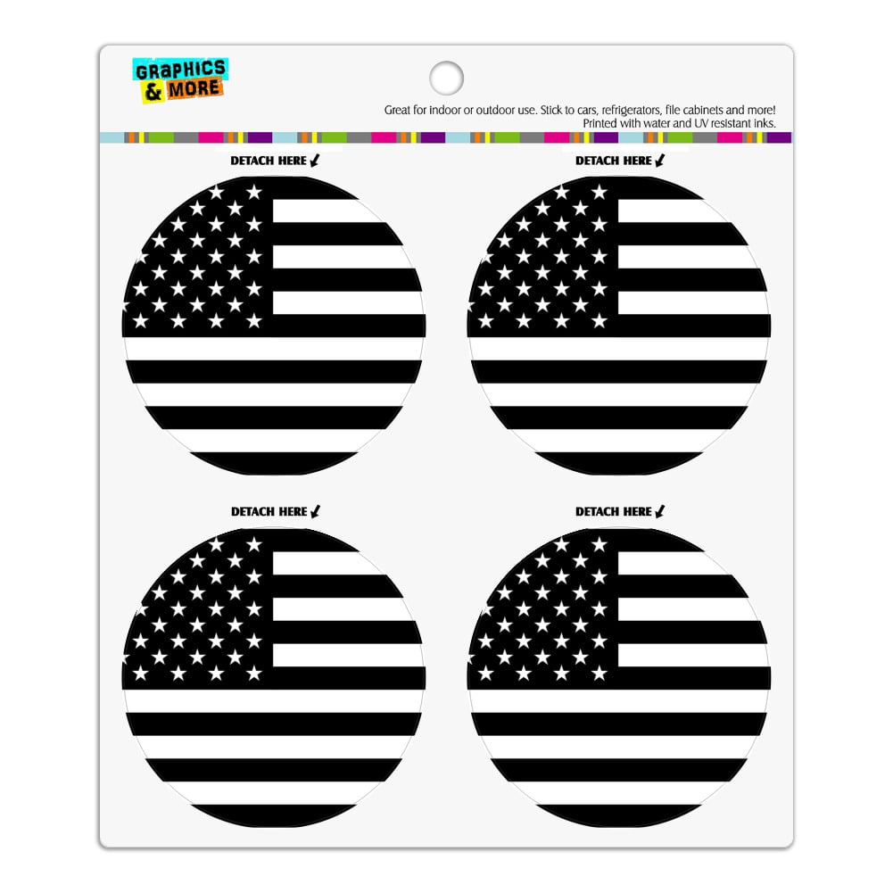 Subdued American USA Flag Black White Military Tactical Refrigerator Fridge  Locker Vinyl Circle Magnet Set