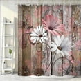 thumbnail image 2 of Farmhouse Flower Floral Shower Curtain, Rustic Pink Daisy Shower Curtain Set, Country Pink Wild Garden Plant Fabric Shower Curtain with Hooks, Brown Wooden Board Bathroom Curtain, 60x70inch, 2 of 3