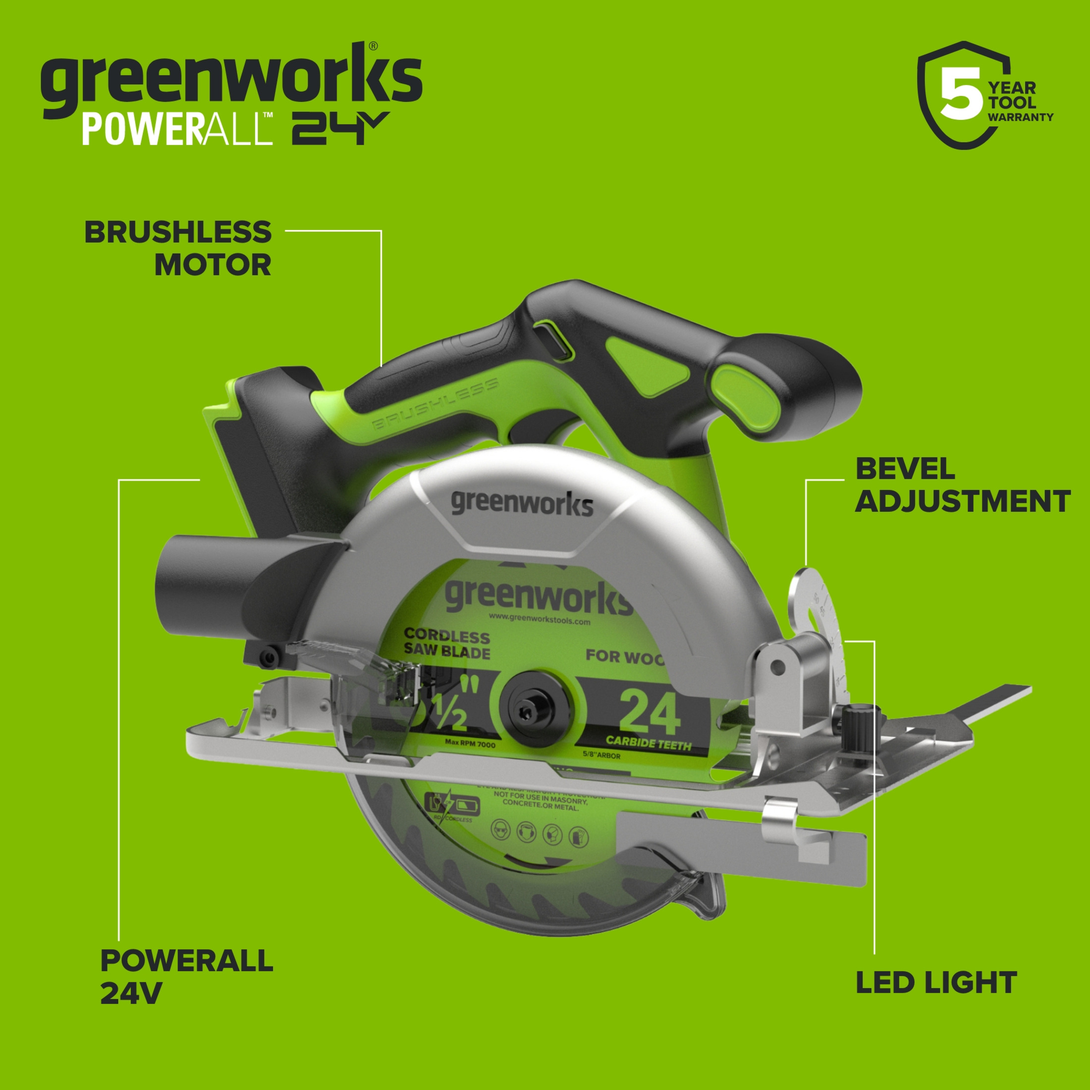 Greenworks 24V Cordless Circular Saw, 6-1/2-Inch PowerAll photo 7