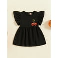thumbnail image 2 of Suealasg Little Girls Halloween Clothes Outfits 1T 2T 3T 4T Toddler Baby Girls Flying Sleeve Crew Neck Cherry Skull Print A-Line Dress, 2 of 8