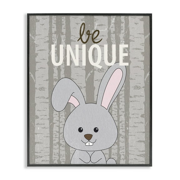 Stupell Industries Be Unique Woodland Bunny Quotes and Sayings Painting Black Framed Art Print Wall Art, 11 x 14
