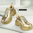 Olive Chunky Metallic Gold Platform Sneakers for Women Breathable