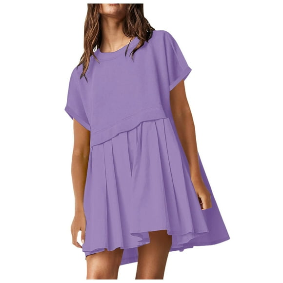 TJAZFJPA African Dresses for Women Women Cute Pleated Dresses Patchwork Casual Short Sleeve Tops Loose Oversized Mini Dress Dresses for Grandmother of the Bride Ruffle Dress