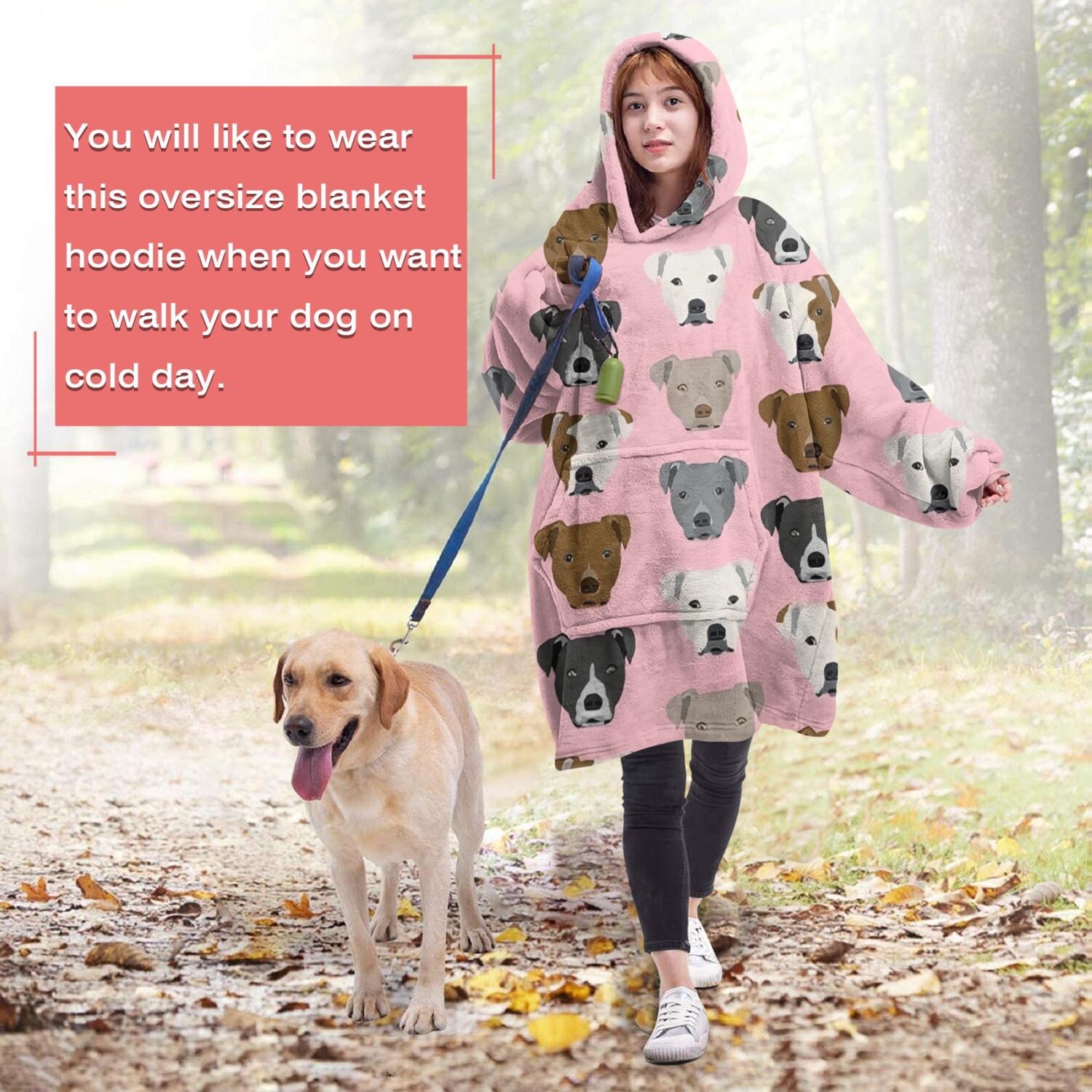 Wearable Oversized Blanket,Pit Bull Terrier Wearable Blanket Hoodie for Adults,Cozy Hooded Blankets with Super Pockets,Super Warm Fuzzy Pullover for Women & Men