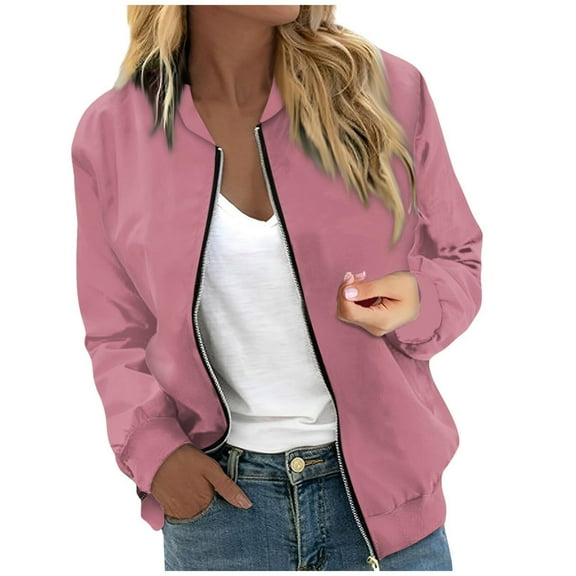 Hauaitttt Women's Lightweight Casual Baseball Jacket Long Sleeve Zip up Outerwear Coat with Pockets Stylish Comfortable Everyday Wear Spring Fall plus Size Womens Outdoor Vest Long Casual Jacket for