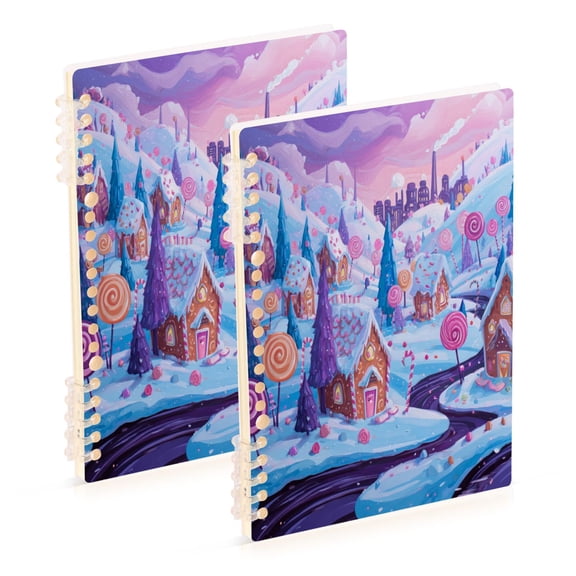 Wirebound Notebook Hardcover Spiral Notebooks Whimsical Candyland Scene, 60 Pages, 80 GSM, 5.7 x 8.3in