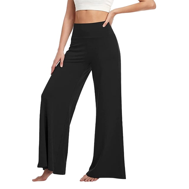 Womens Casual Pants Elastic Waist Solid Color Trousers Versatile Black L