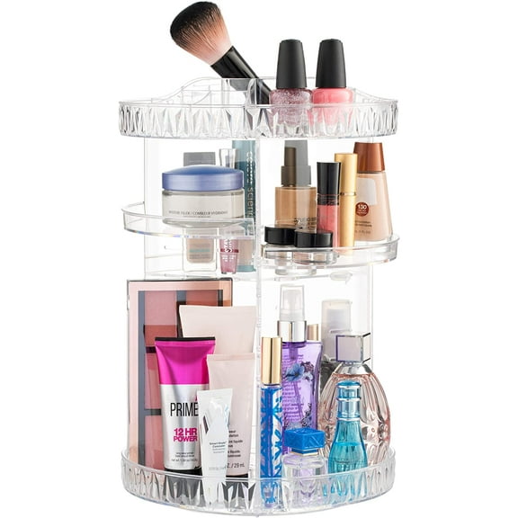 360° Rotating Makeup Organizer - Cosmetic Organizer for Bedroom Dresser & Vanity Countertop - Multi-Function Storage Makeup Carousel - Clear
