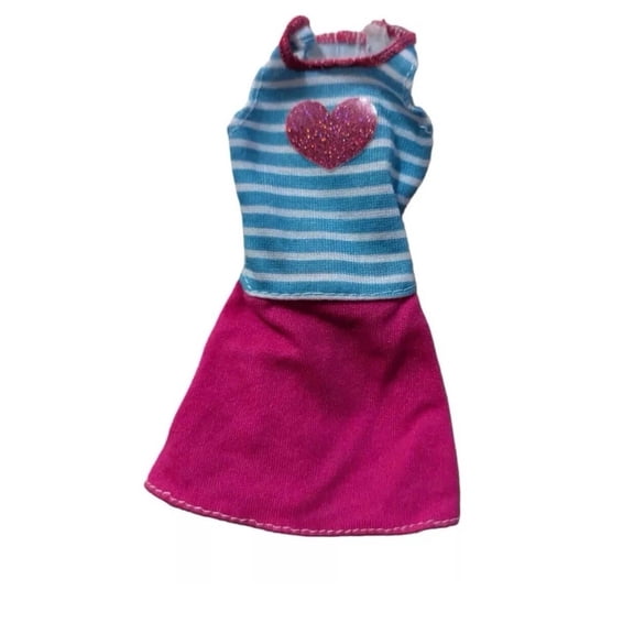 Doll Blue White Pink Striped Heart Dress Valentines Glitter Summer