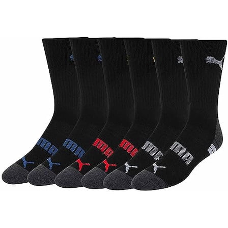 PUMA MEN'S 6 PACK LOW CUT SOCKS - SIZE: MEN 10-13 - BLACK