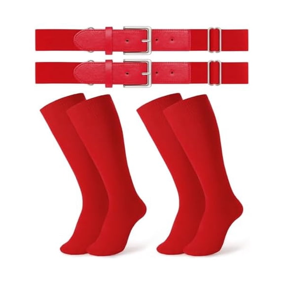 Eryueer 2 Pack Baseball Socks and Belt Combo Set Softball Socks and Belts Elastic Waist Belt for Youth and Adult Boys