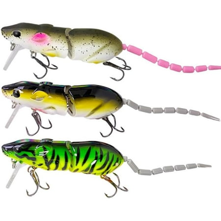 Zaoz Pack of 3 Topwater Rat Wakebait Multi Jointed Swimming 80mm/15.3g Artificial Hard Bait Swimbait Plastic Fishing Tackle Rat Lure Wobbler Fishing bass Lures 3Color A418