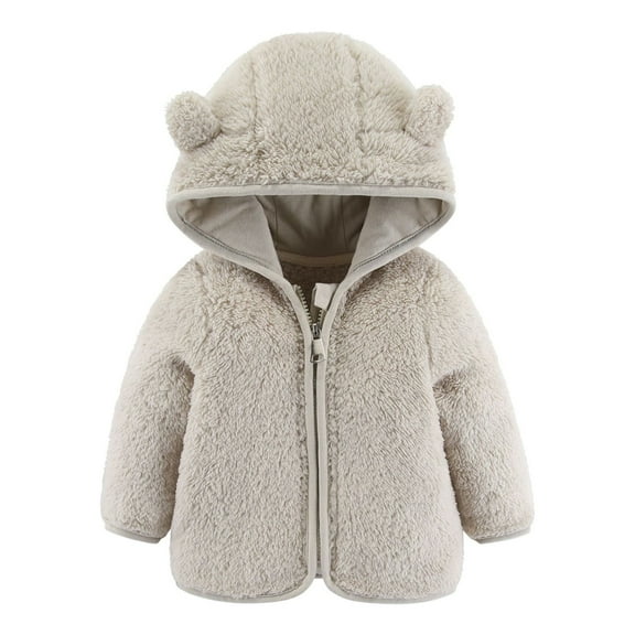 Otqutp Toddler Cute Ears Fleece Jacket Toddler Thicken Hooded Outerwear New Born Girls Boys Zipper Warm Fall Winter Coat